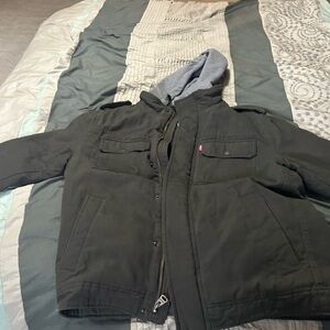 Levi's Dark Green Military Jacket with Gray Hood